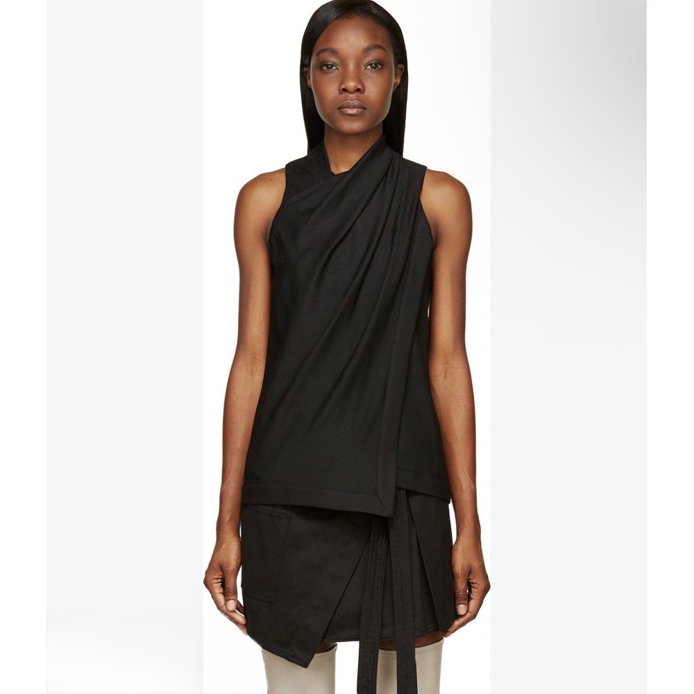 Helmut Lang Black Draped Faux Wrap Sleeveless Top Size Medium Made USA